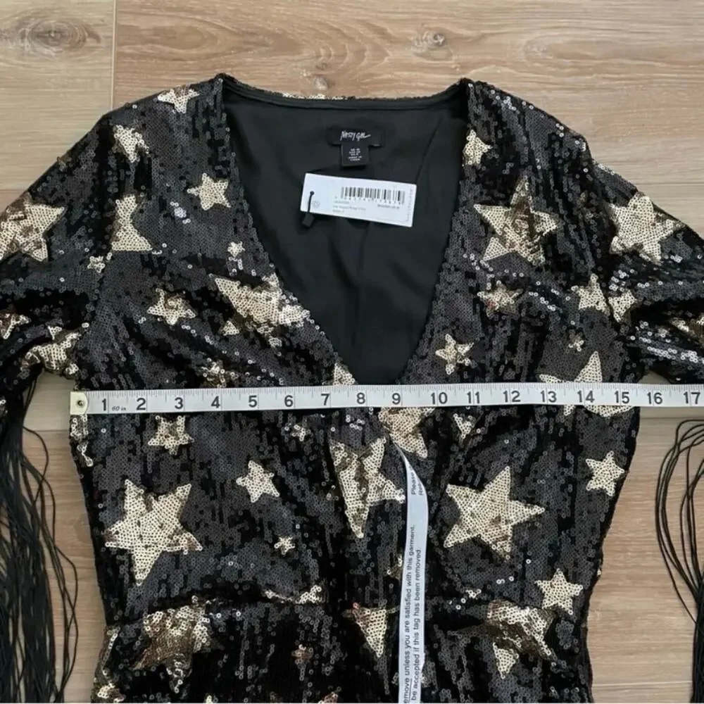 Nasty Gal Star Sequin Plunge Neck Fringe Dress 6 - Picture 4 of 10